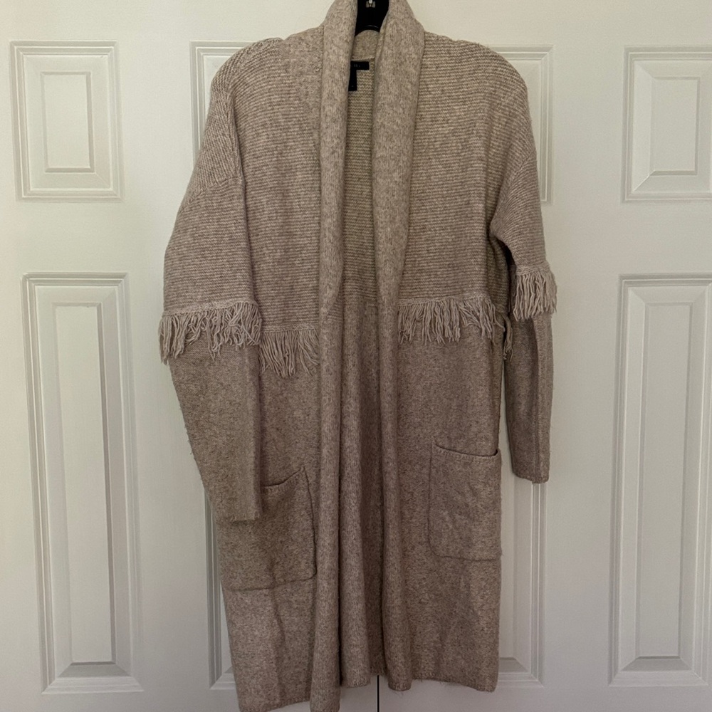 Tahari Beige Fringe Cardigan